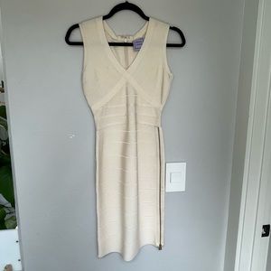 Herve Leger cream bodycon dress
